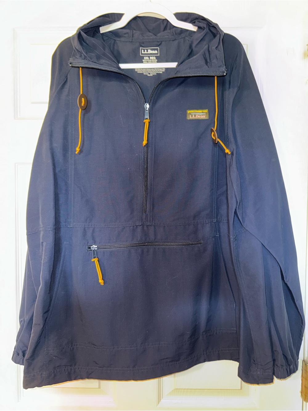 L.L. Bean Men’s Navy Windbreaker Anorak Jacket with Yellow Accents